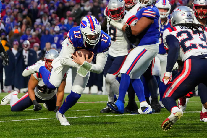 Josh Allen ran for two touchdowns in the Bills' 27-21 win over the New England Patriots on Sunday.